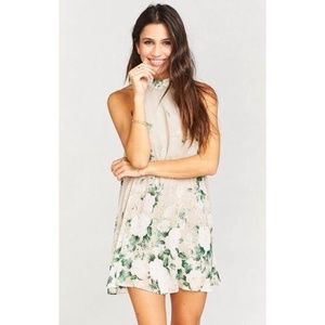 Show Me Your Mumu Tan Floral Open Back Dress